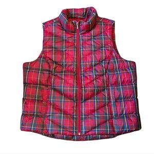 Lands' End Red Plaid Down Vest